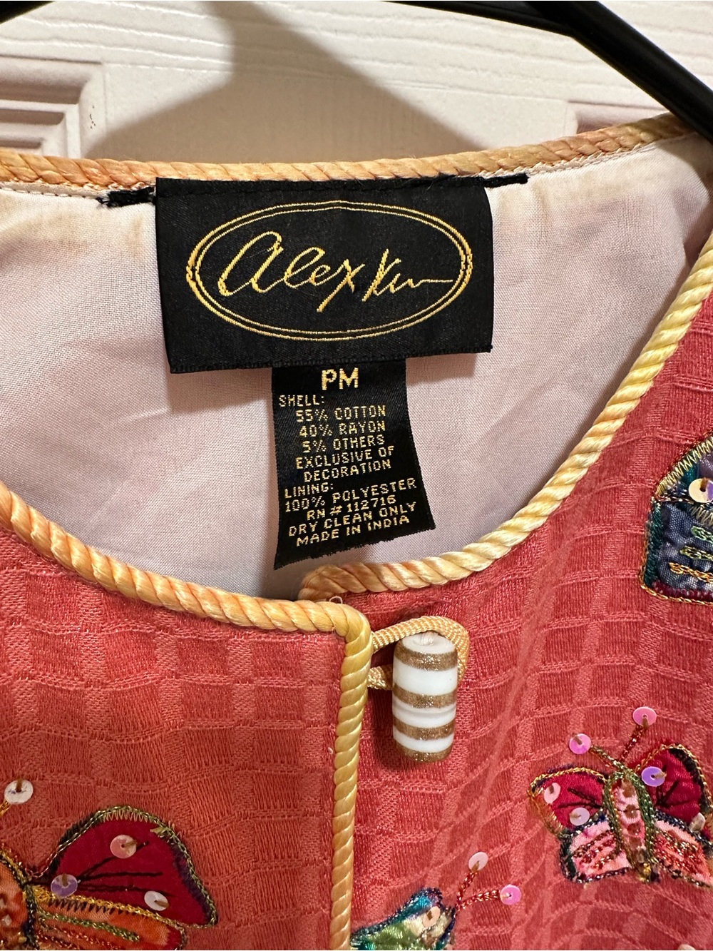 Vintage Alex Kim Evenings Coral Butterfly Embellished Jacket - Picture 2 of 2